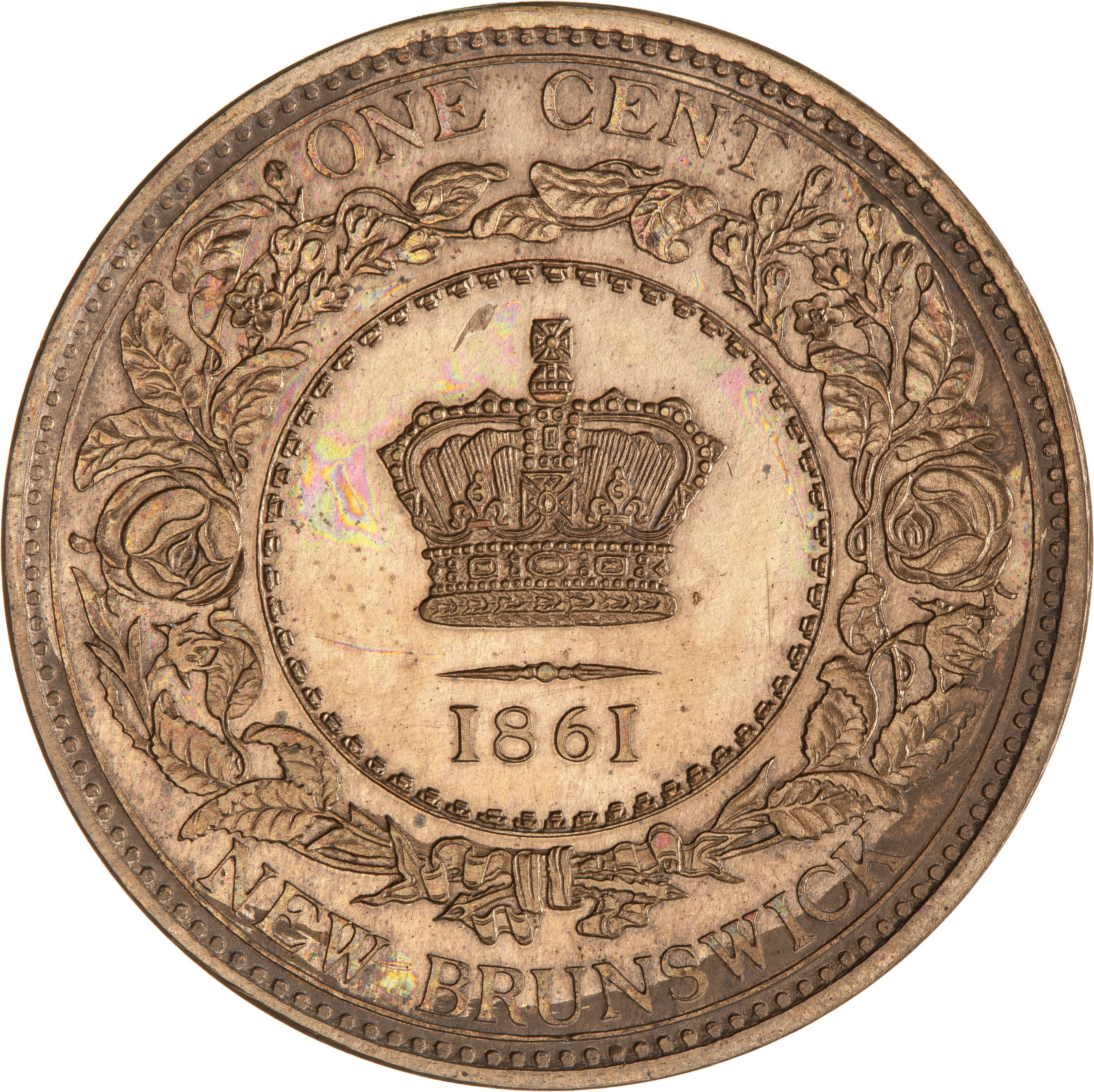 Reverse of 1861 New Brunswick One Cent Proof