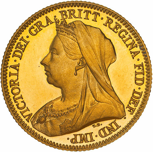 Type 1 Veiled Head Half Sovereign Obverse