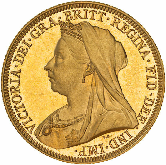 Type 1 Veiled Head Sovereign Obverse