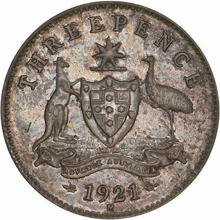 Reverse of 1921M Melbourne threepence
