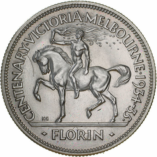 Royal Mint Melbourne Centenary florin pattern reverse