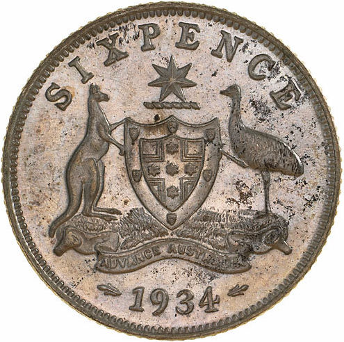 1934 Australian Sixpence Reverse